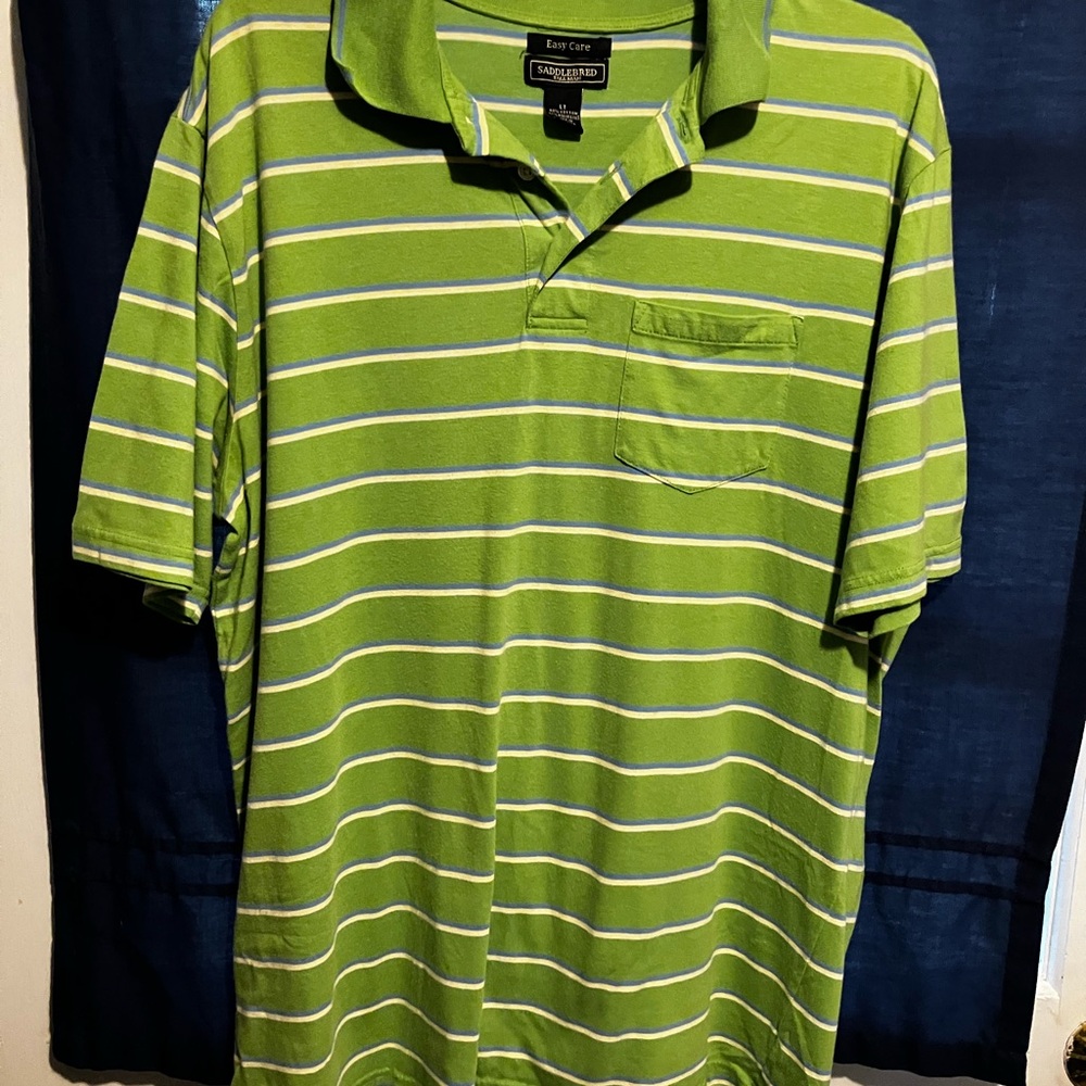 Saddlebred Green and White Striped Polo Shirt large tall